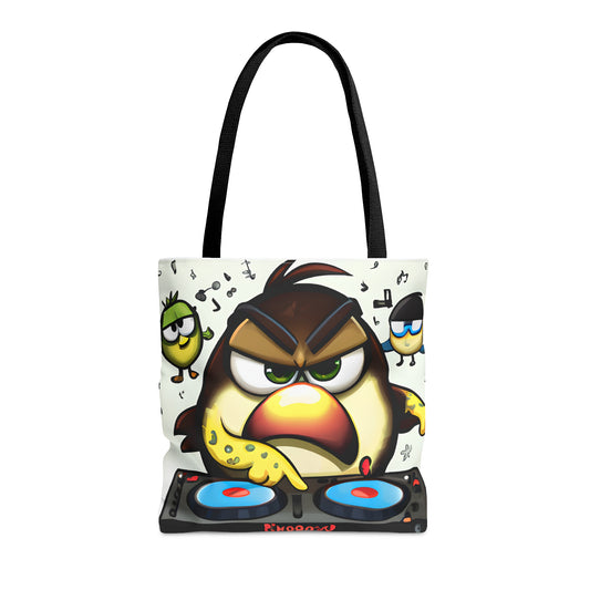 Funny Grumpy Birds DJ Custom Digital Art Graphic Tote Bag