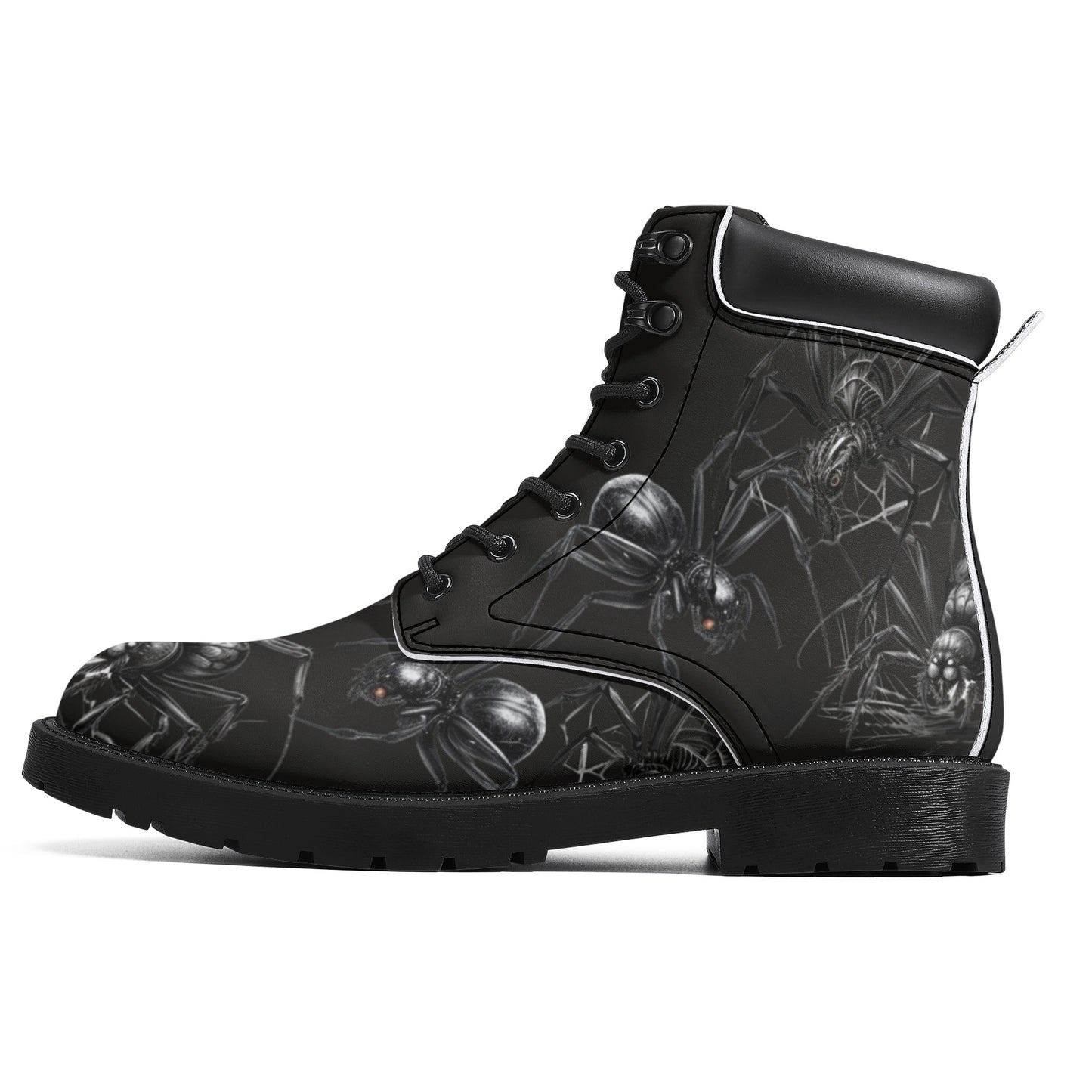 Mens Fit Black Spider Gothic Creepy All Season Leather Boots