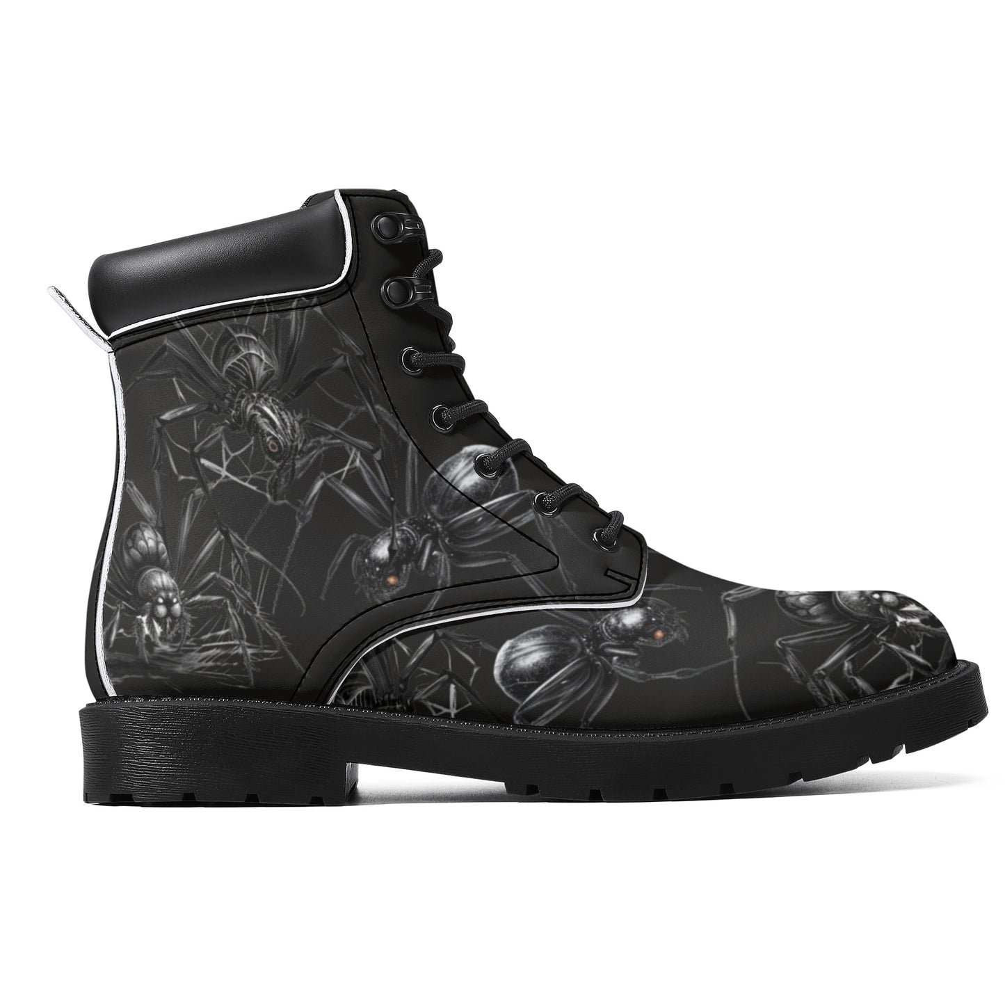 Mens Fit Black Spider Gothic Creepy All Season Leather Boots