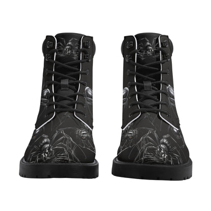 Mens Fit Black Spider Gothic Creepy All Season Leather Boots