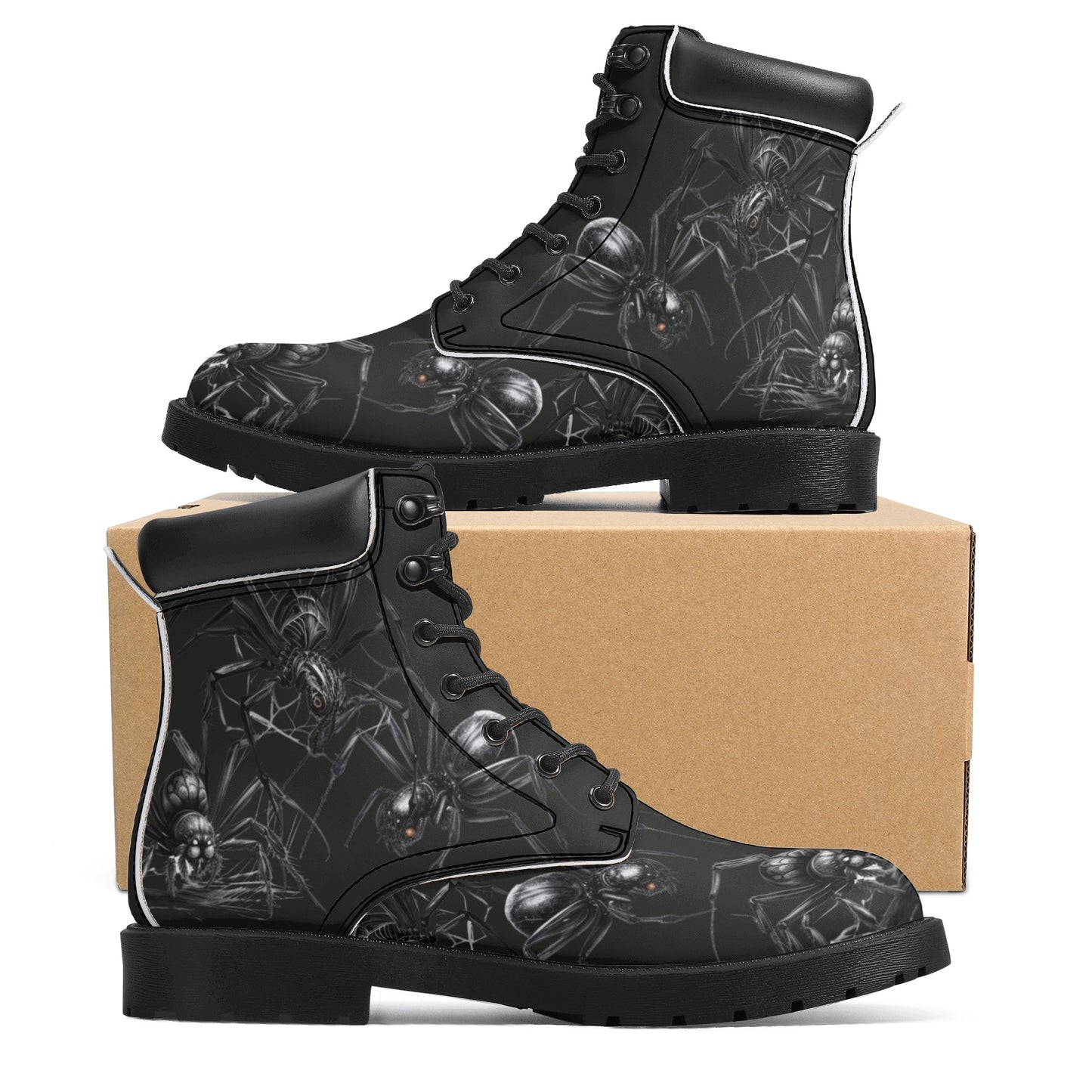 Mens Fit Black Spider Gothic Creepy All Season Leather Boots