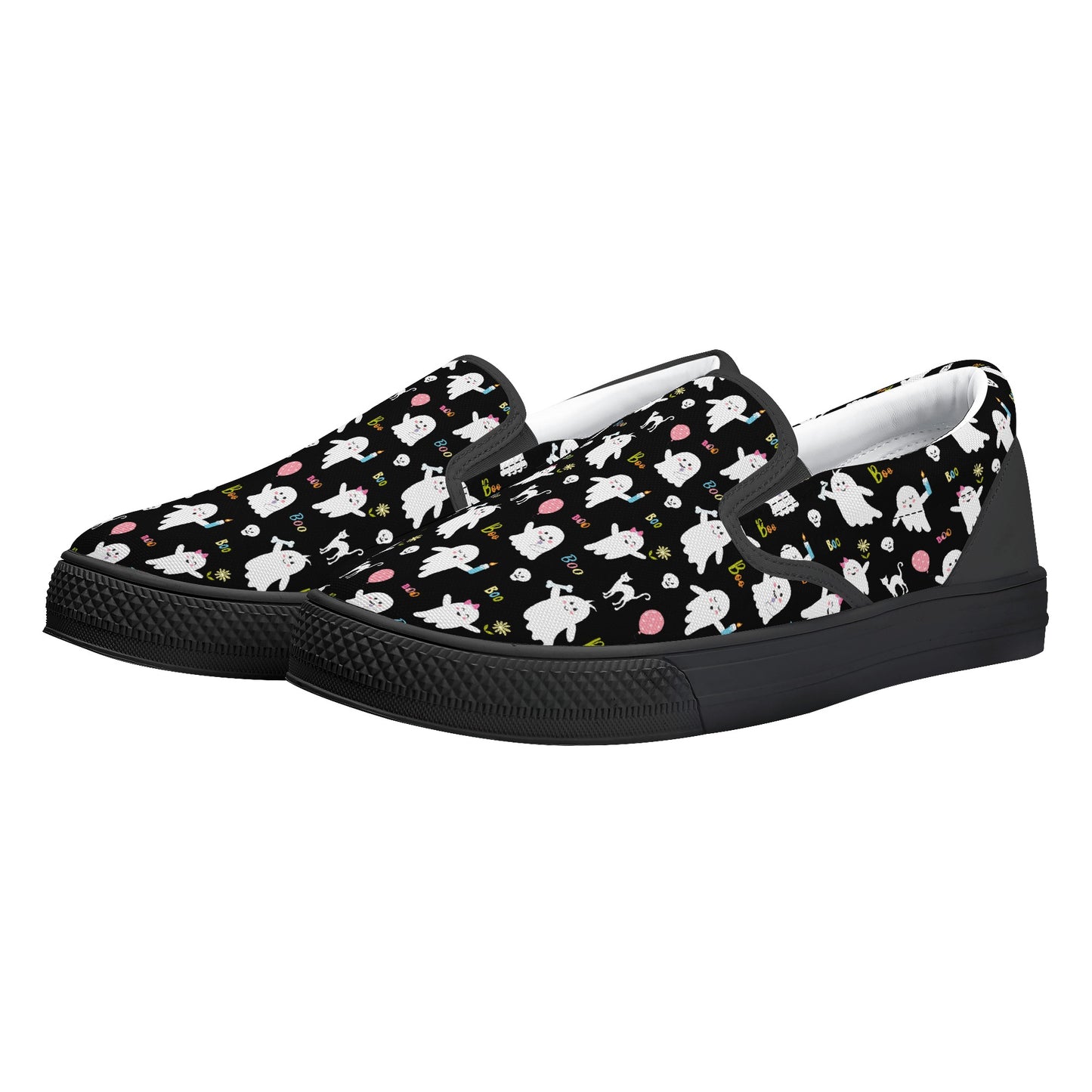 Black Ghosts Cats Halloween Slip On Shoes