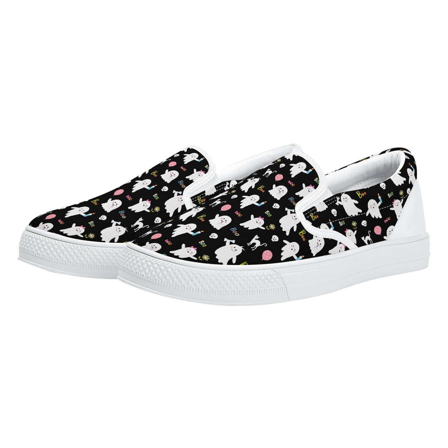 Black Ghosts Cats Halloween Slip On Shoes