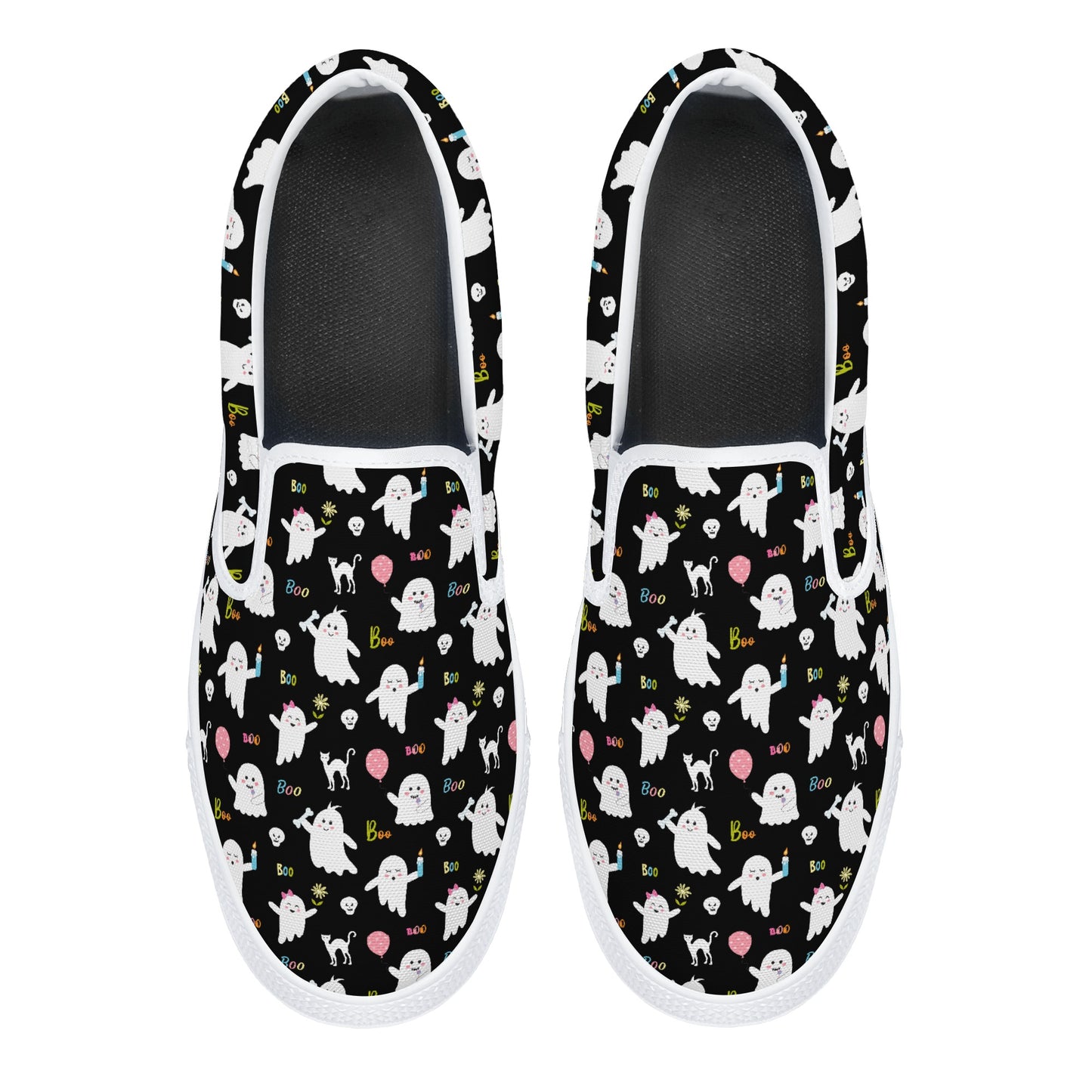 Black Ghosts Cats Halloween Slip On Shoes