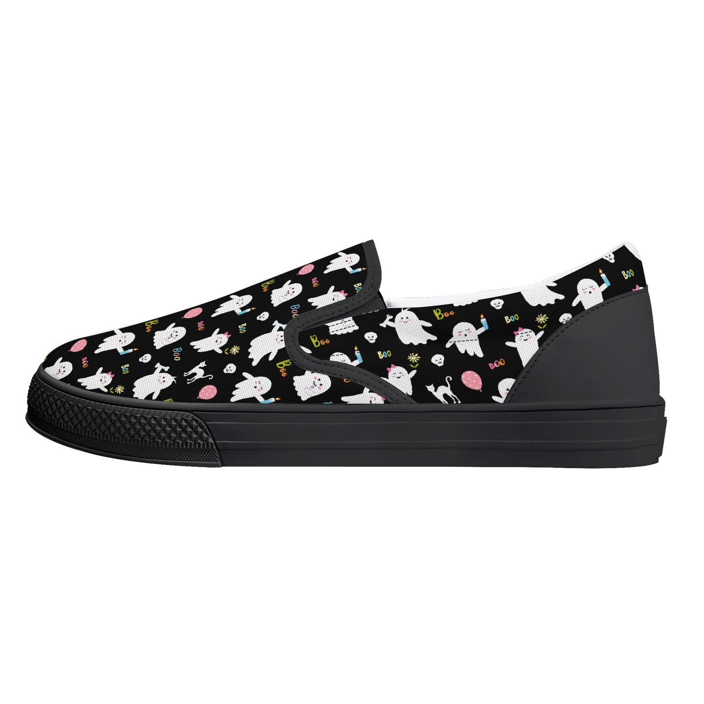 Black Ghosts Cats Halloween Slip On Shoes