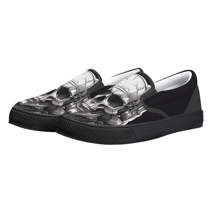 Black Gothic Skull Halloween Slip On Shoes