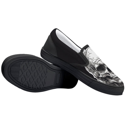 Black Gothic Skull Halloween Slip On Shoes