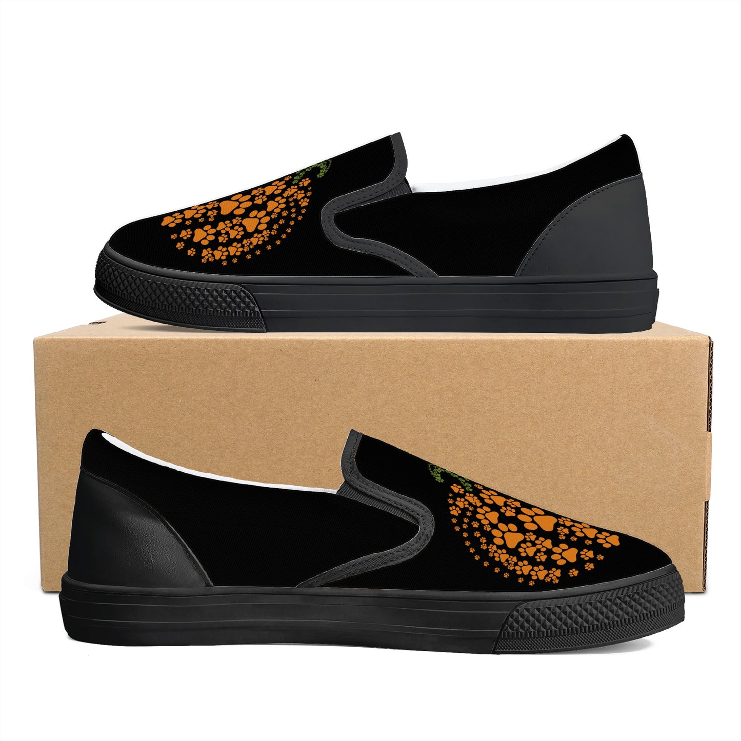 Black Pumpkin Paws Halloween Slip On Shoes