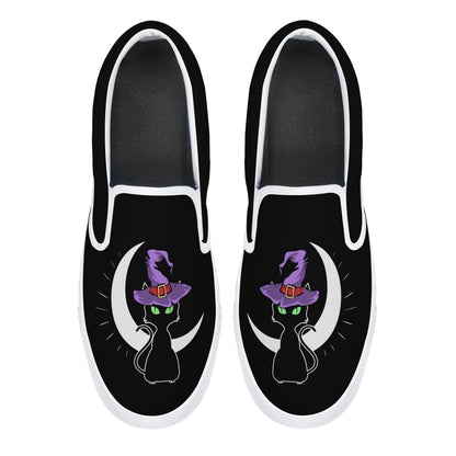 Black Cat Moon Halloween Slip On Shoes