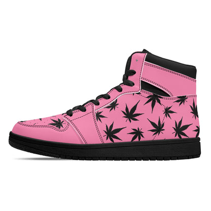 MaryJane Pink Black Cannabis High Top Leather Sneakers