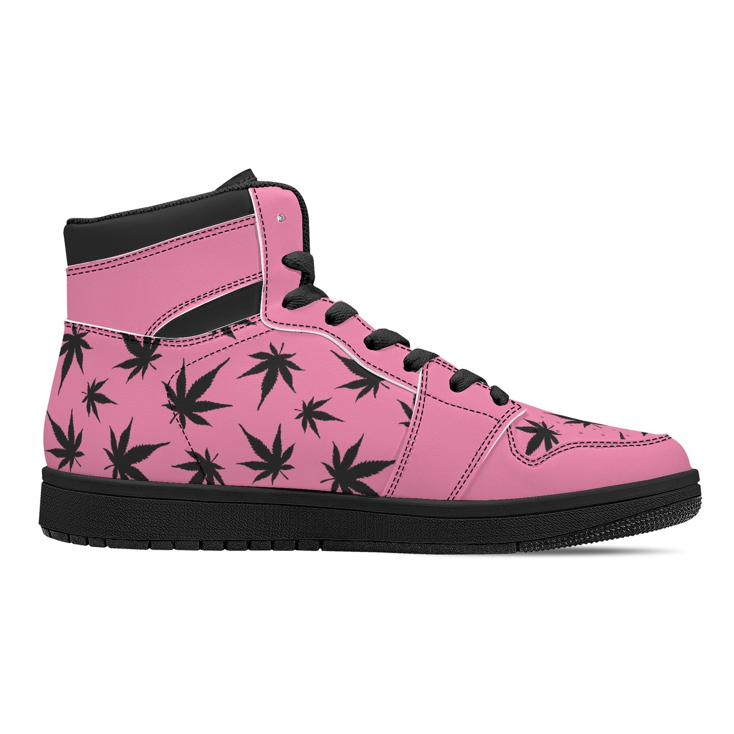 MaryJane Pink Black Cannabis High Top Leather Sneakers