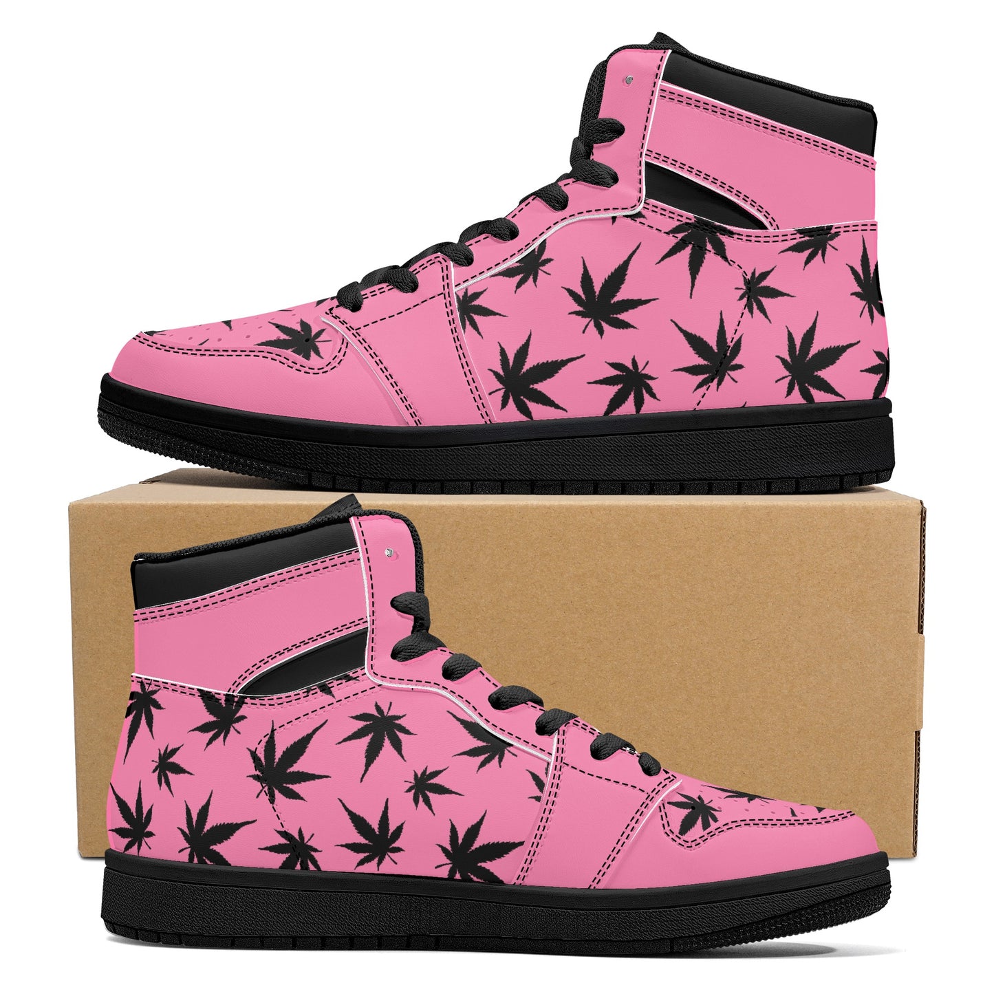 MaryJane Pink Black Cannabis High Top Leather Sneakers