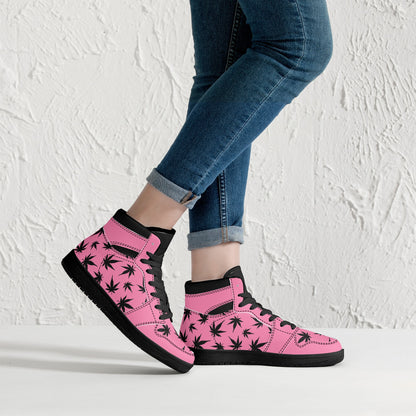 MaryJane Pink Black Cannabis High Top Leather Sneakers