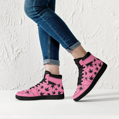 MaryJane Pink Black Cannabis High Top Leather Sneakers