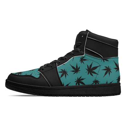 MaryJane Teal Black Cannabis High Top Leather Sneakers