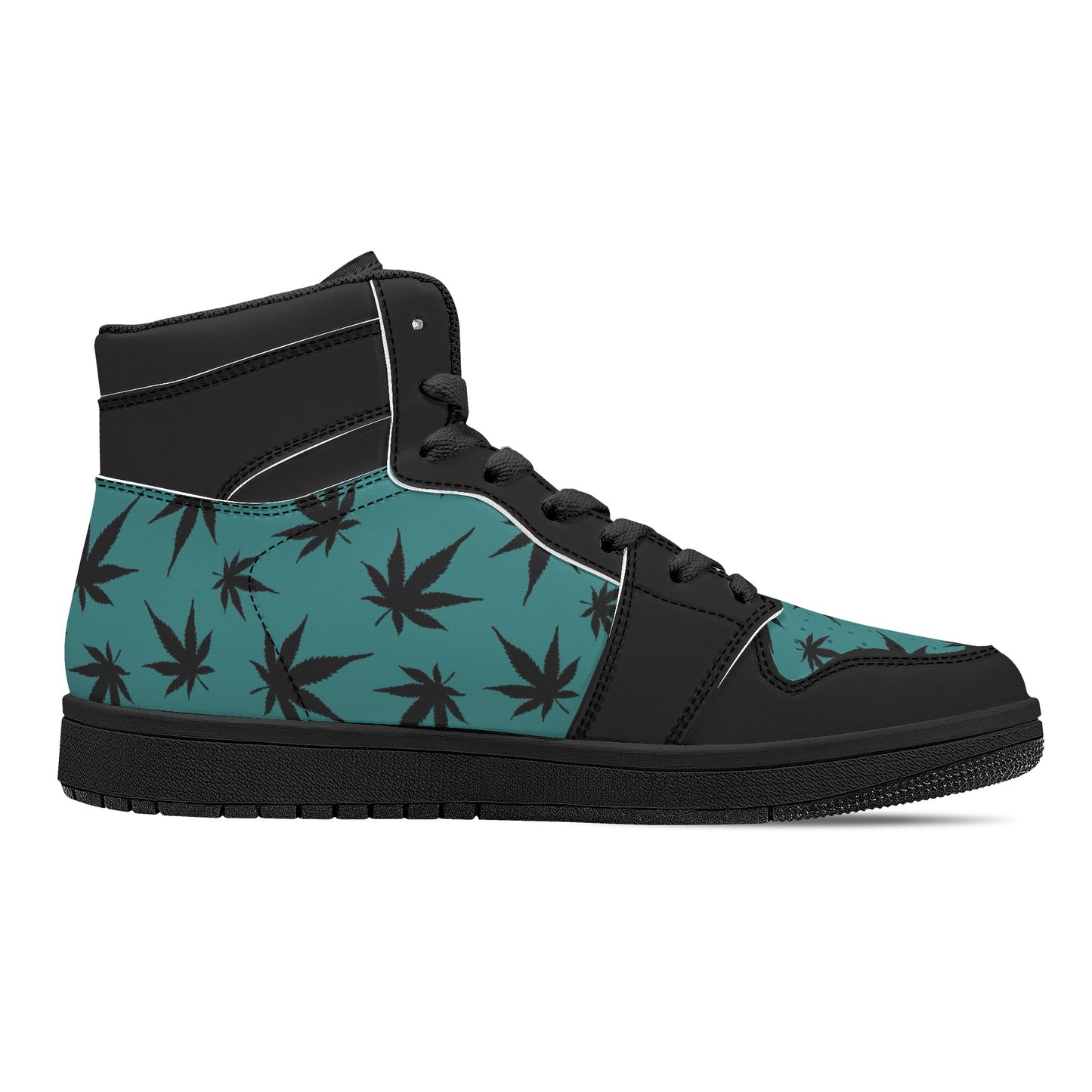 MaryJane Teal Black Cannabis High Top Leather Sneakers