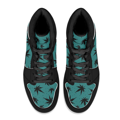 MaryJane Teal Black Cannabis High Top Leather Sneakers