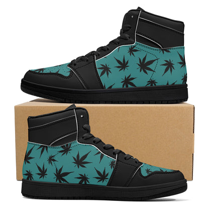 MaryJane Teal Black Cannabis High Top Leather Sneakers