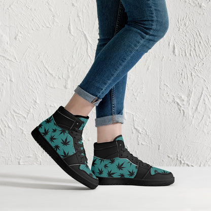 MaryJane Teal Black Cannabis High Top Leather Sneakers