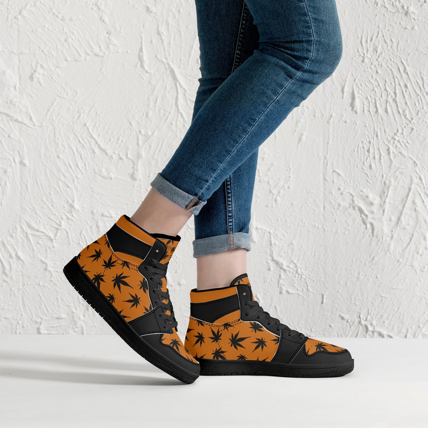 MaryJane Orange Black Cannabis High Top Leather Sneakers