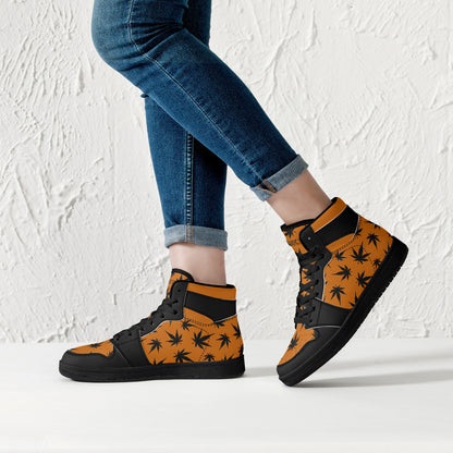 MaryJane Orange Black Cannabis High Top Leather Sneakers