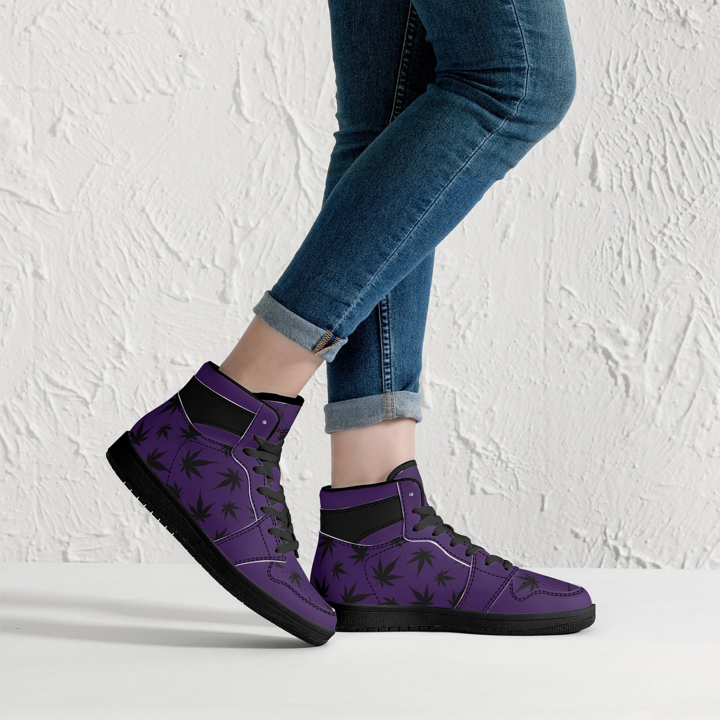 MaryJane Purple Black Cannabis High Top Leather Sneakers