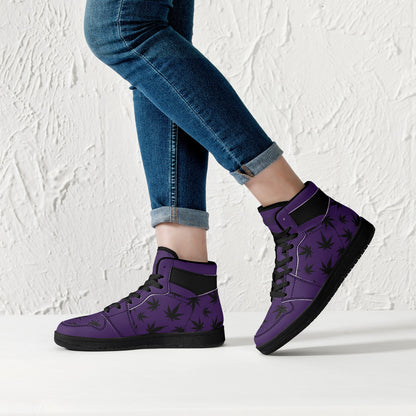 MaryJane Purple Black Cannabis High Top Leather Sneakers