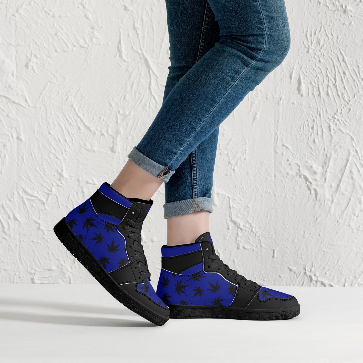 MaryJane Blue Black Cannabis High Top Leather Sneakers