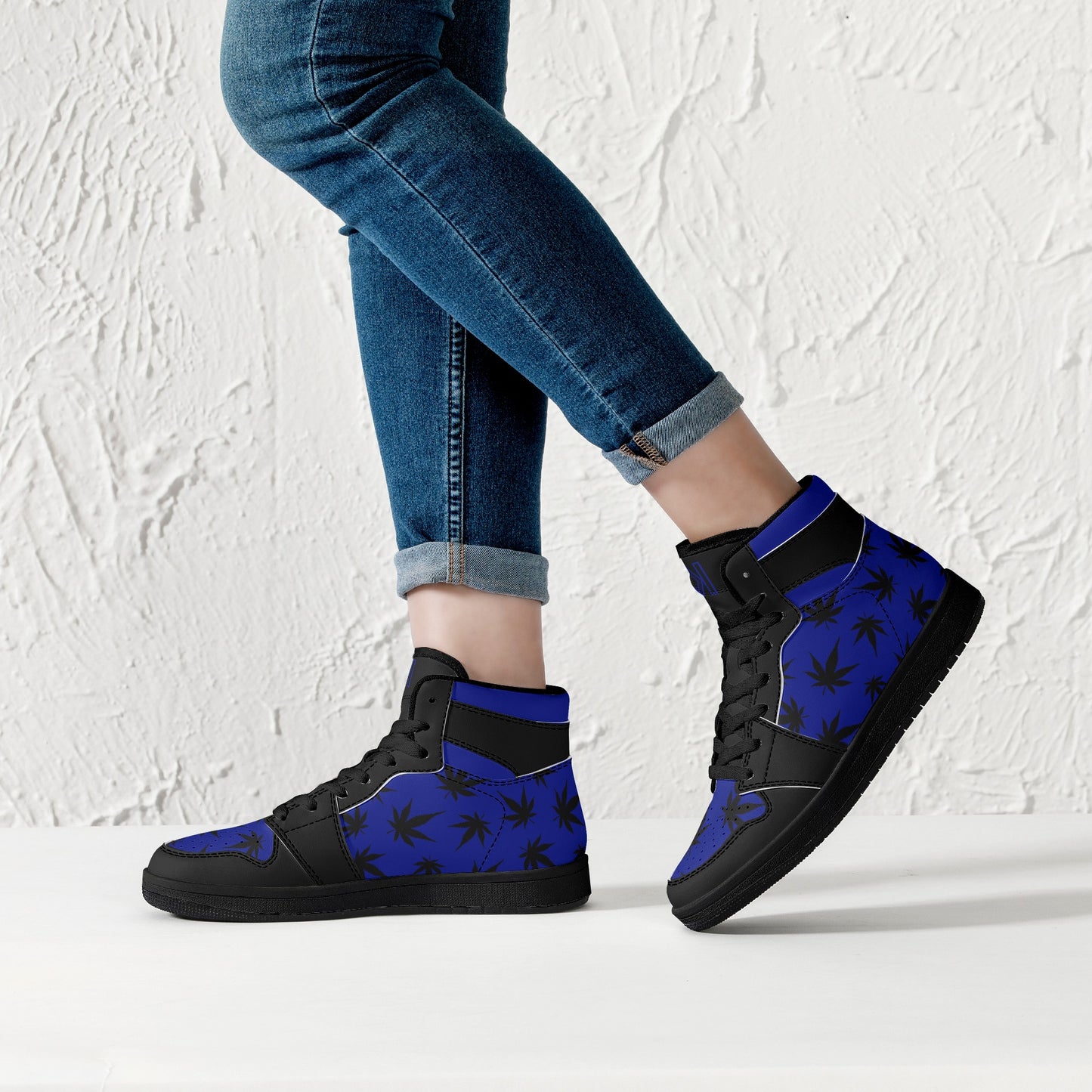 MaryJane Blue Black Cannabis High Top Leather Sneakers