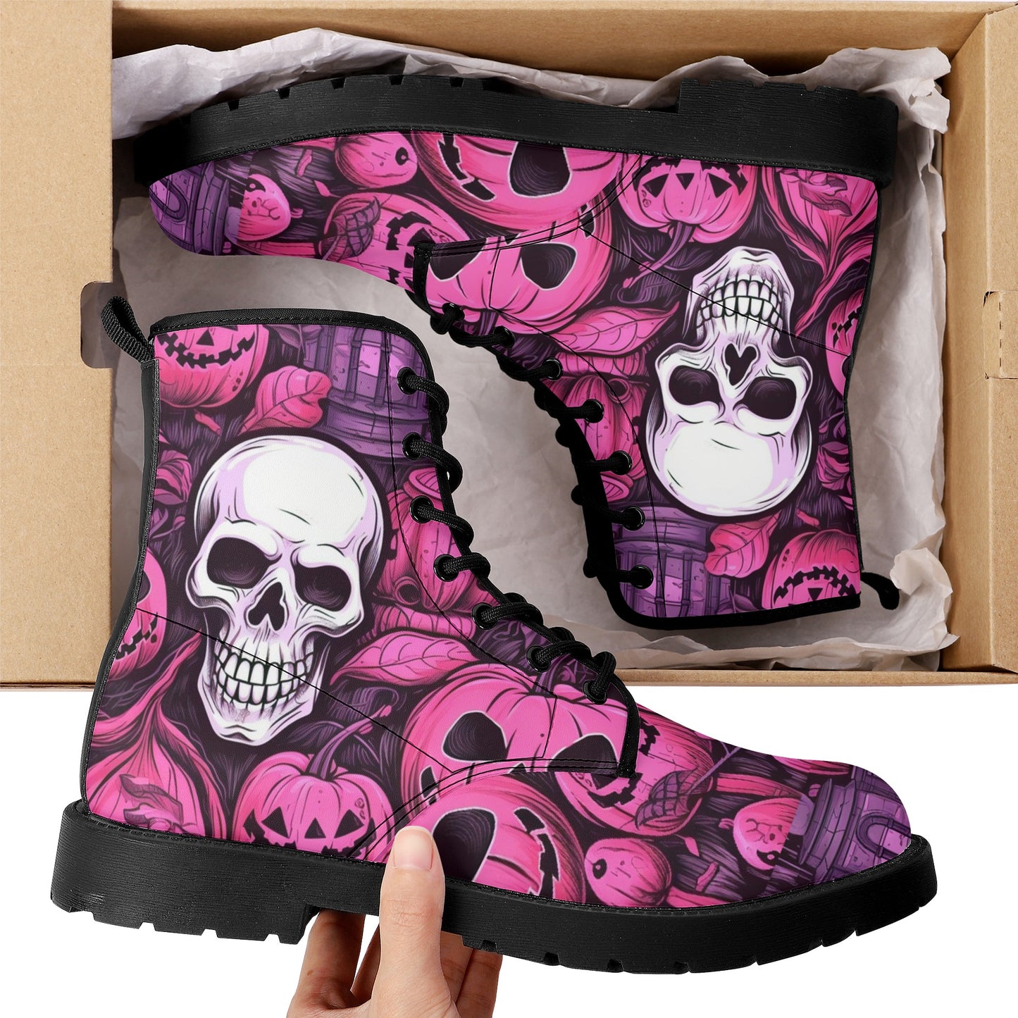 Pinky Scary Skeletons Leather Boots