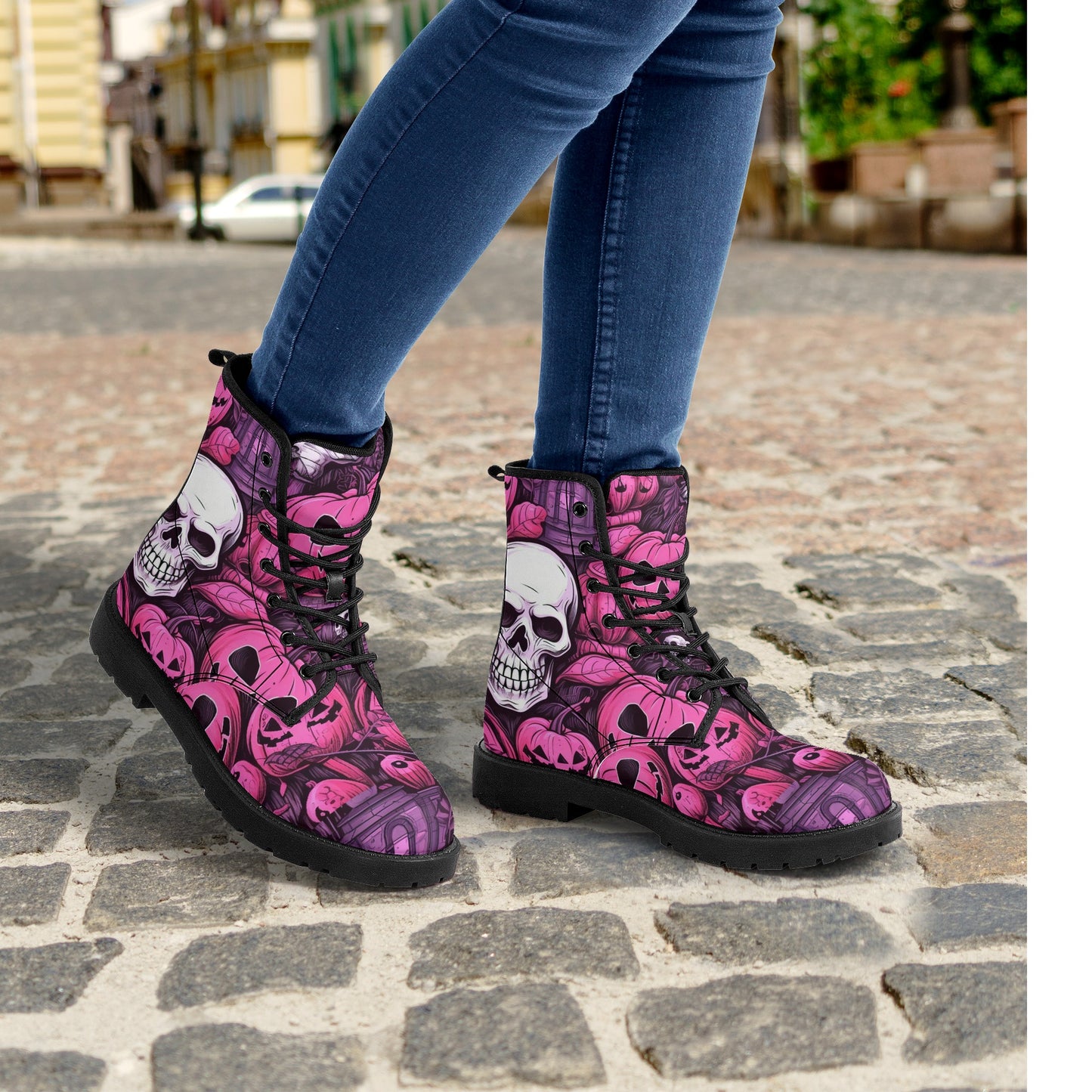 Pinky Scary Skeletons Leather Boots