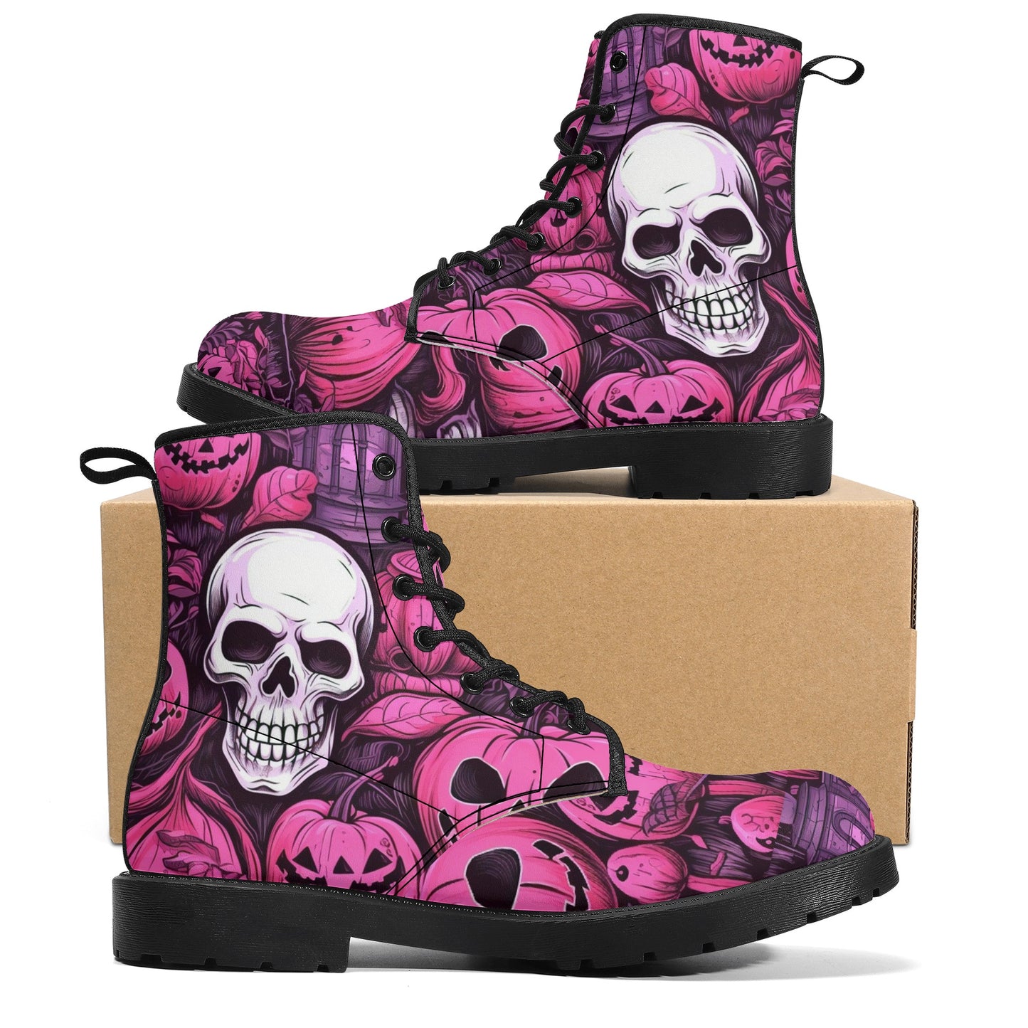 Pinky Scary Skeletons Leather Boots