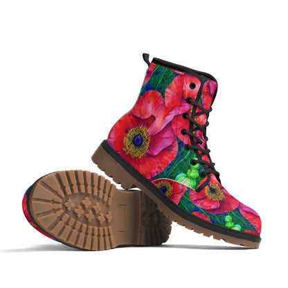 Unisex Fit Pink Poppy Lug Sole Boots