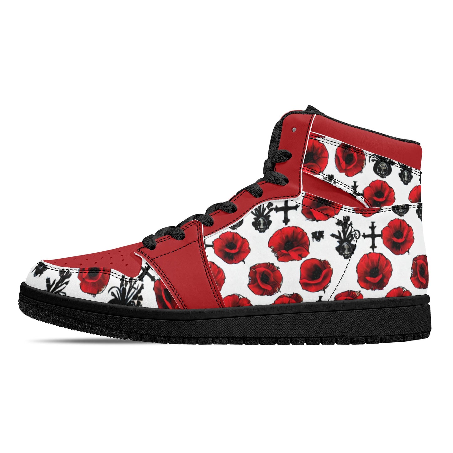 Red Poppy Leather High Top Sneakers - Black