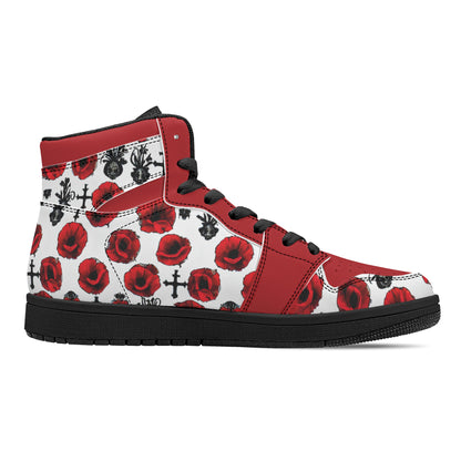 Red Poppy Leather High Top Sneakers - Black