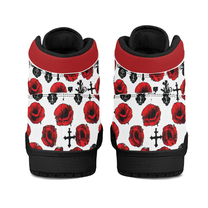 Red Poppy Leather High Top Sneakers - Black