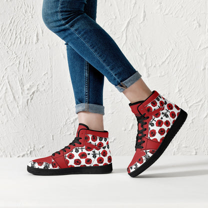 Red Poppy Leather High Top Sneakers - Black