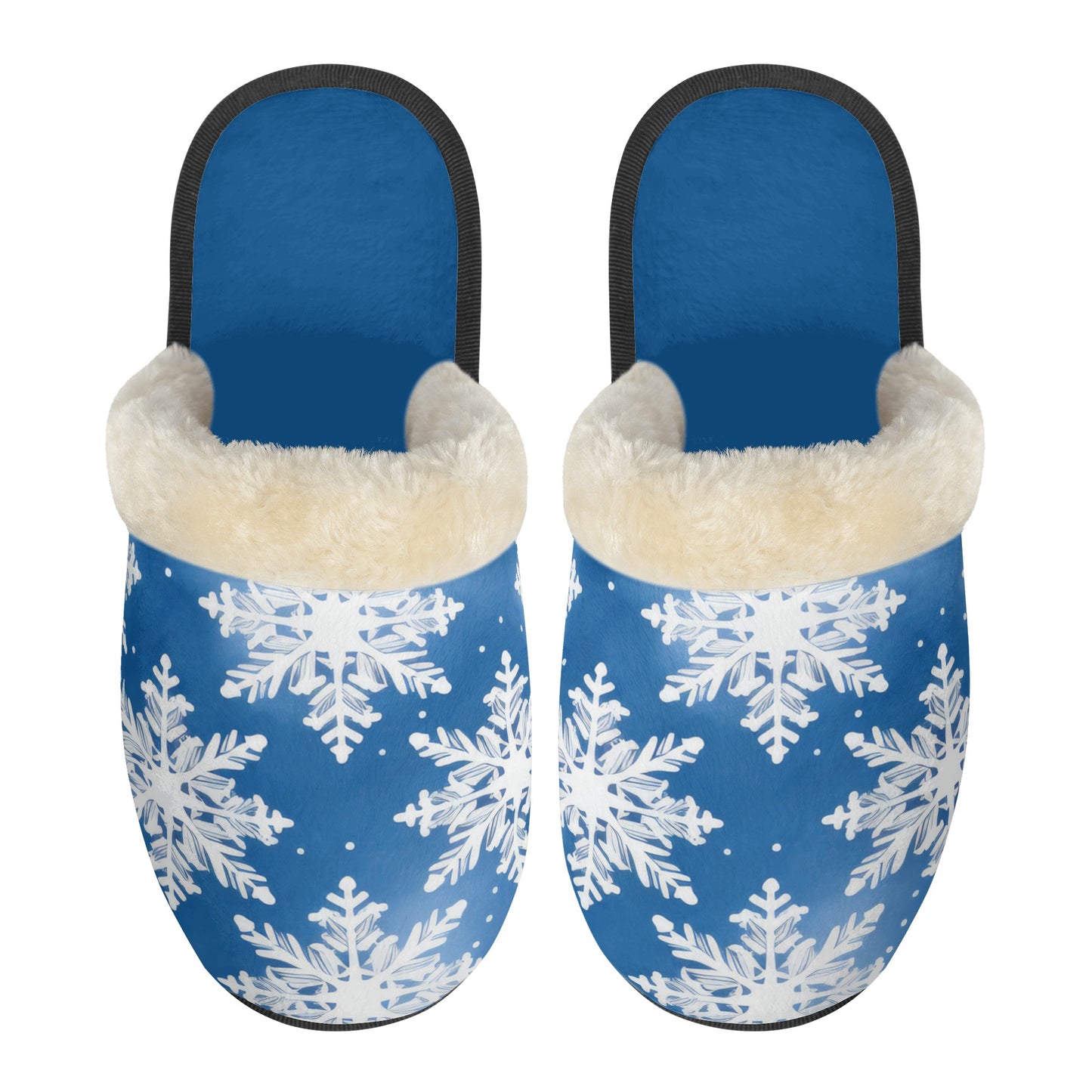 Unisex Non Slip Fuzzy Warm Slippers Blue Snowflakes