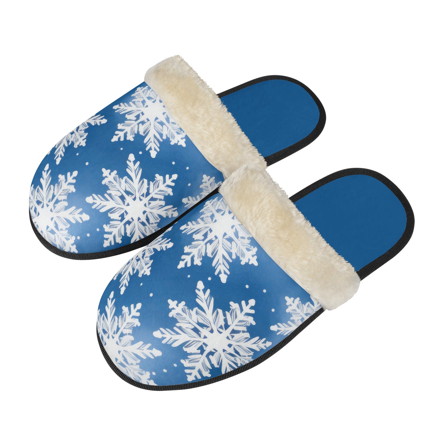 Unisex Non Slip Fuzzy Warm Slippers Blue Snowflakes