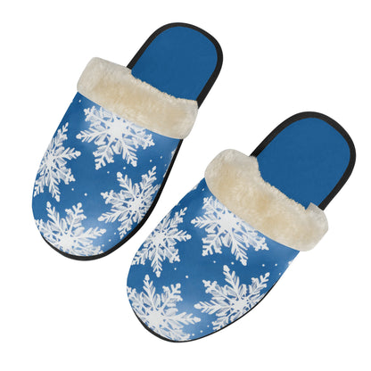 Unisex Non Slip Fuzzy Warm Slippers Blue Snowflakes