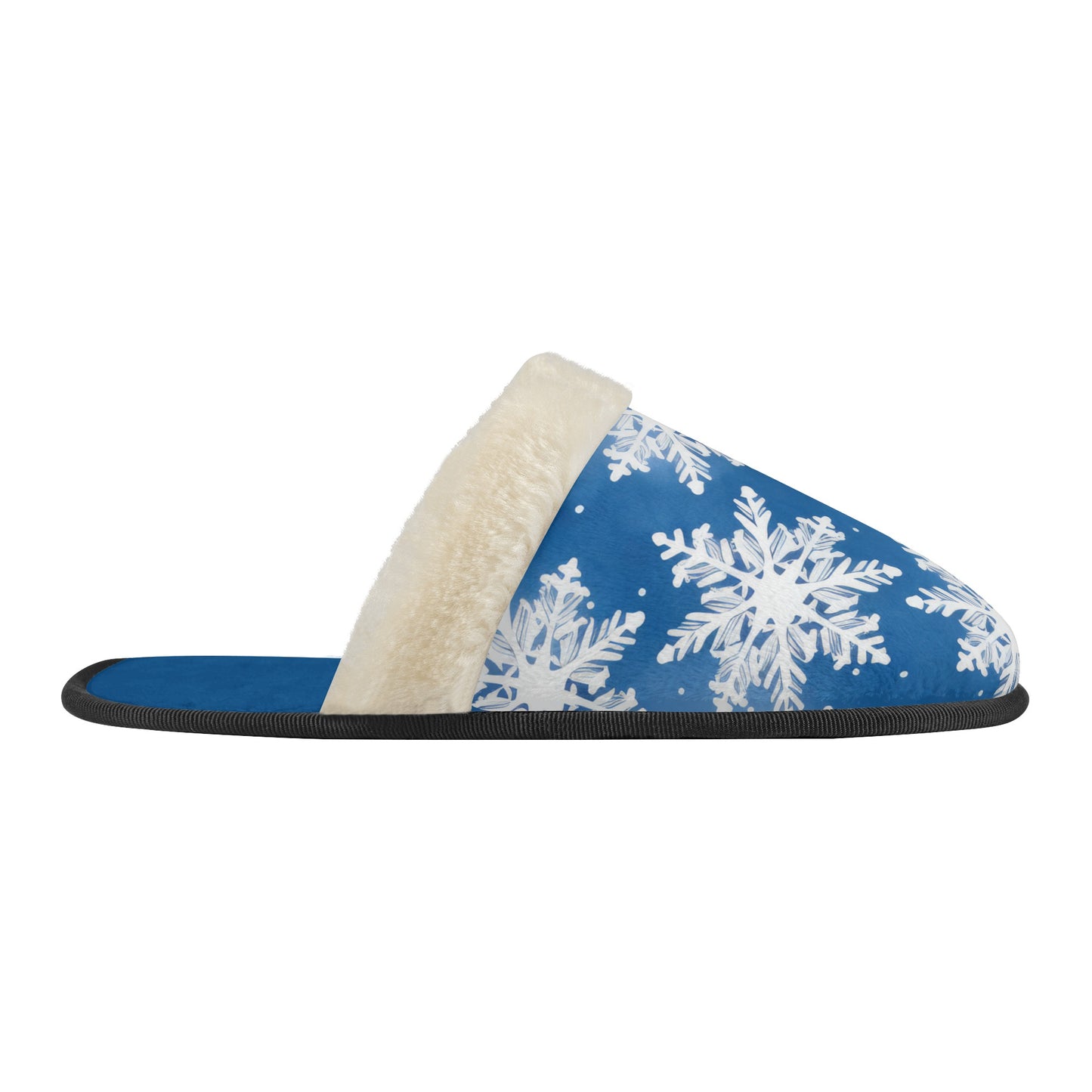 Unisex Non Slip Fuzzy Warm Slippers Blue Snowflakes