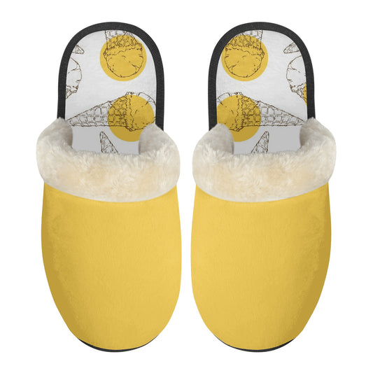 Unisex Non Slip Fuzzy Warm Slippers Yellow Ice Cream