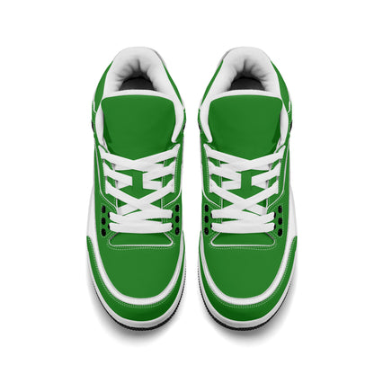 Mens Retro High Top Leather Basketball Sneakers Green & White