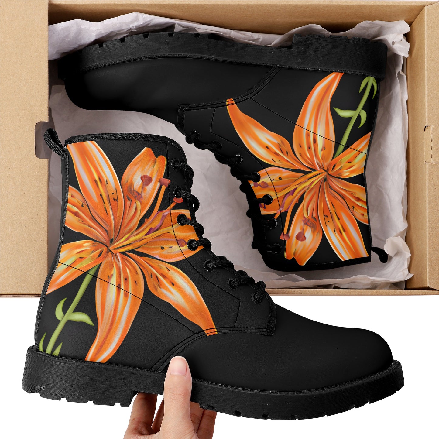 Orange Lily Black Casual Leather Boots