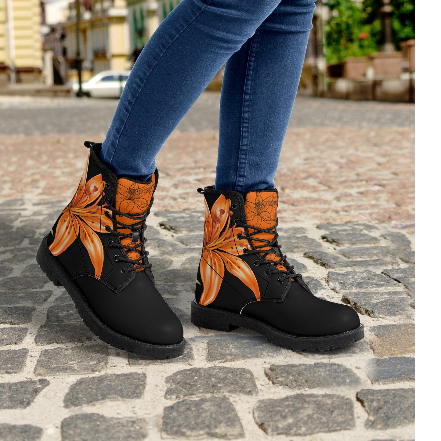 Orange Lily Black Casual Leather Boots