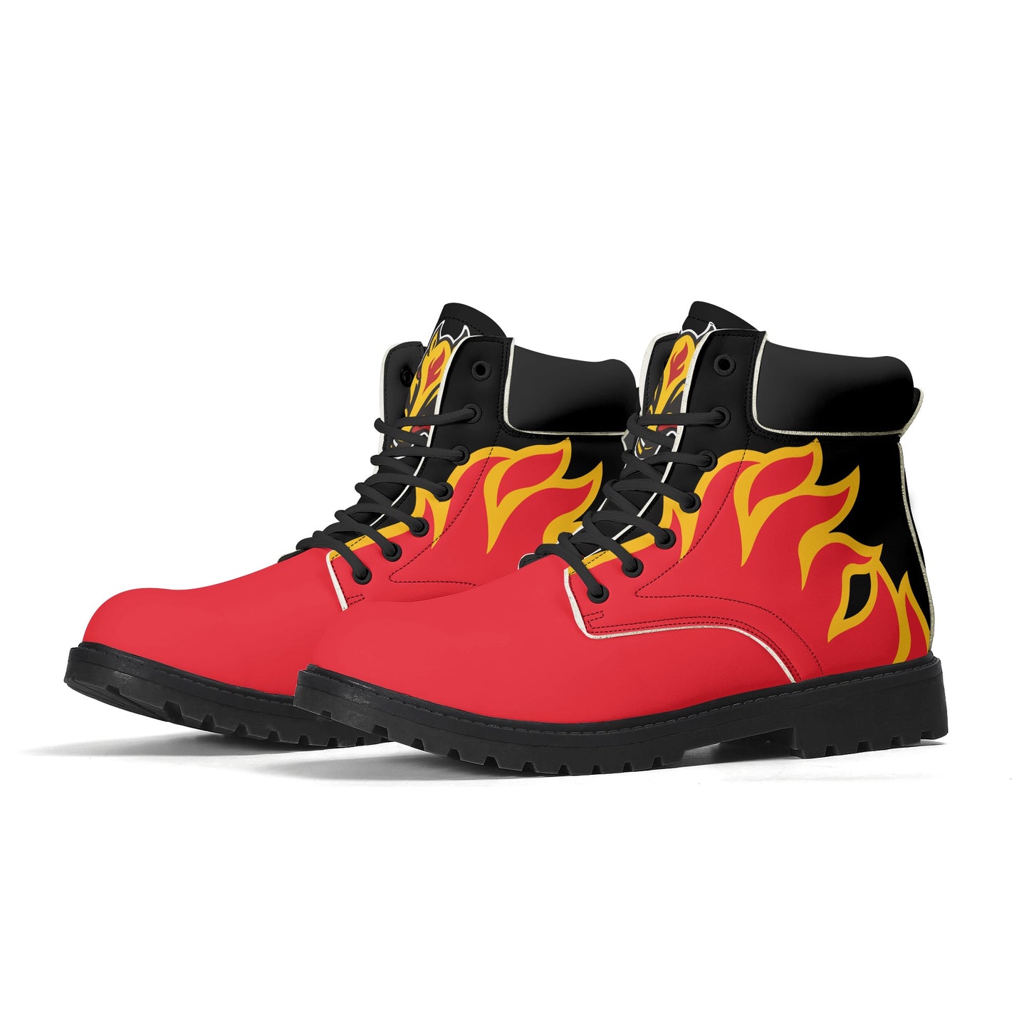 Mens Calgary Flames Inspired Leather All Season Boots