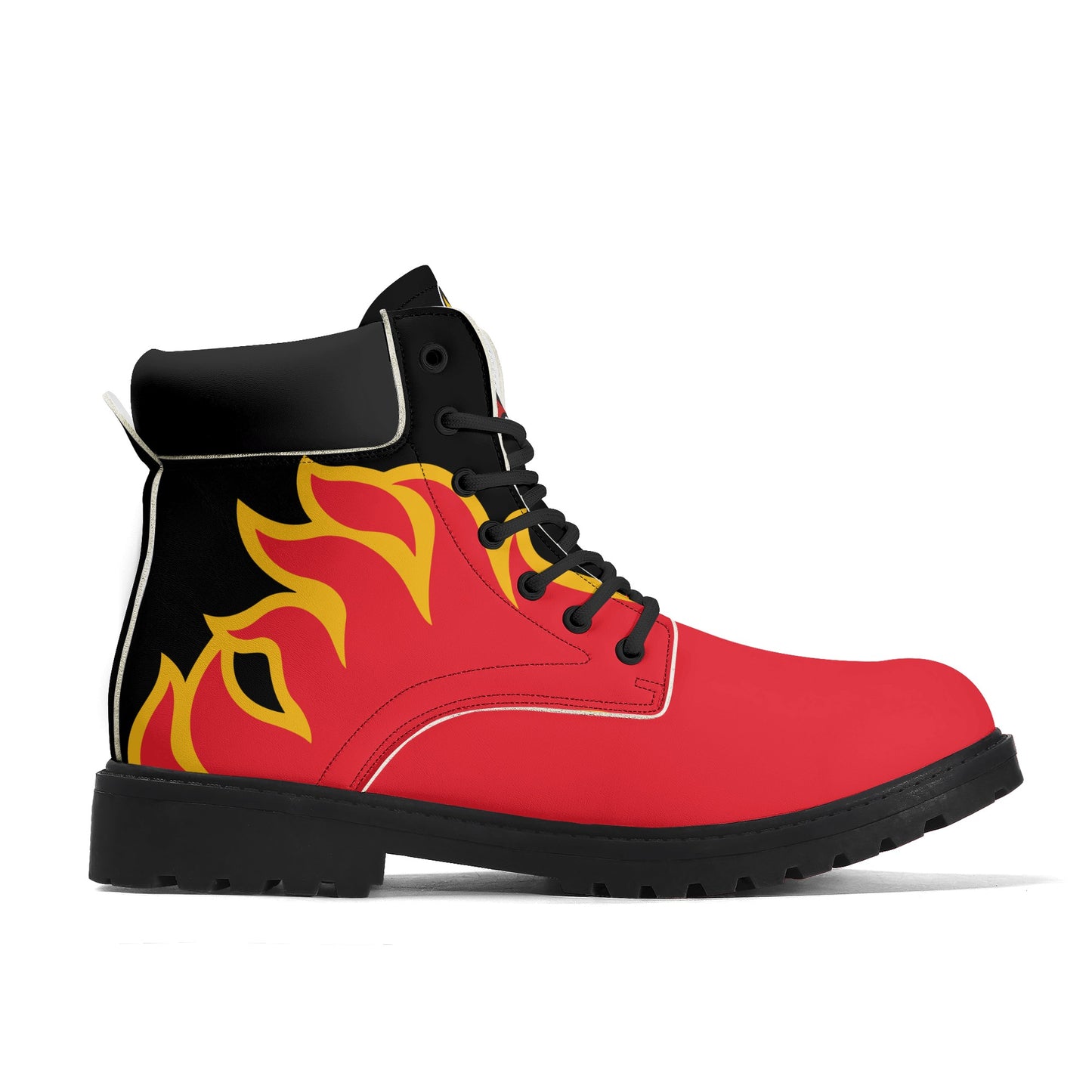 Mens Calgary Flames Inspired Leather All Season Boots