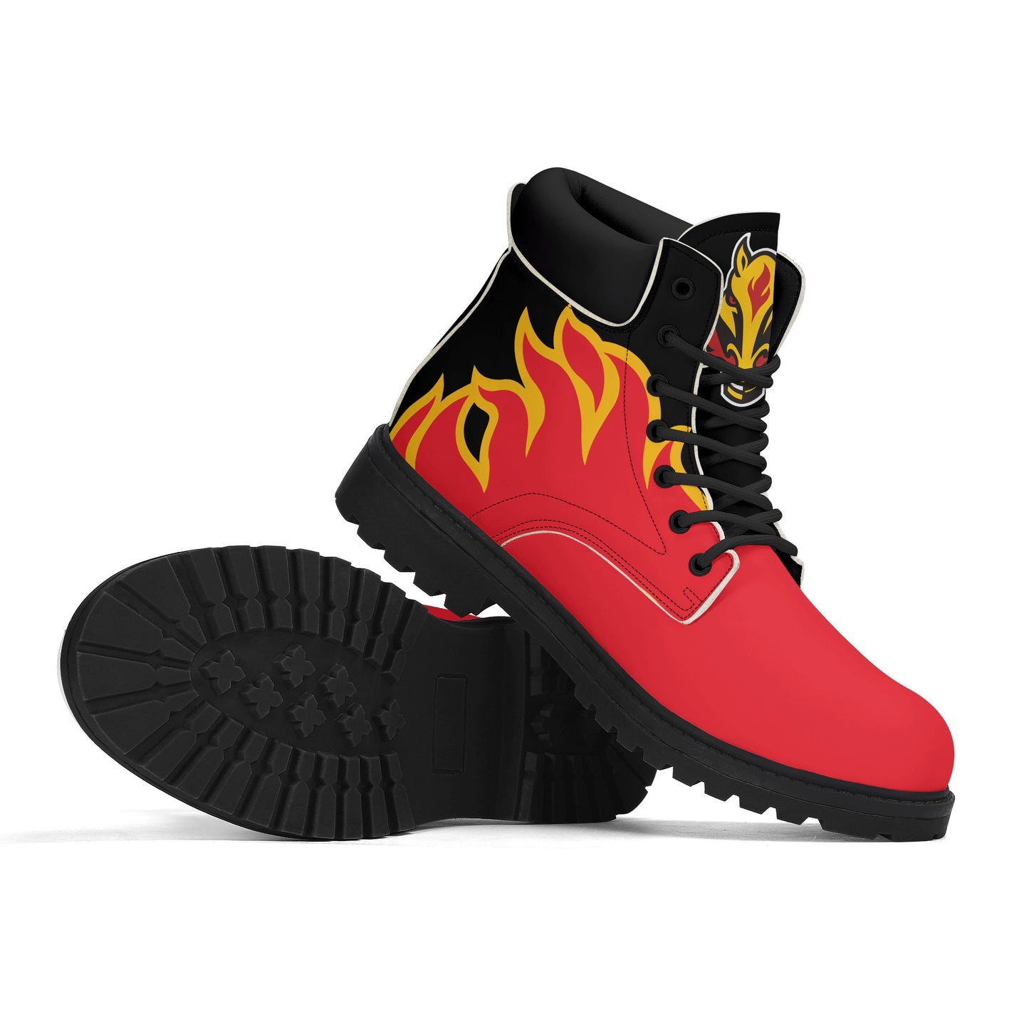 Mens Calgary Flames Inspired Leather All Season Boots