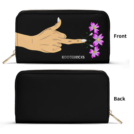 Middle Finger Flower Leather Wallet