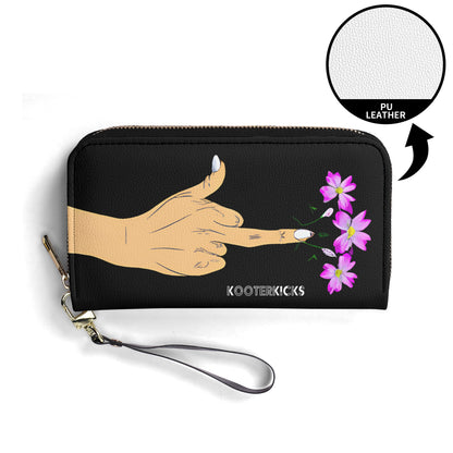 Middle Finger Flower Leather Wallet